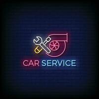 Neon Sign car service with brick wall background vector