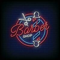 Neon Sign barber shop with brick wall background vector