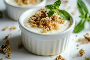 AI generated Fit and healthy baked oats with nuts and fruits. Generative AI photo