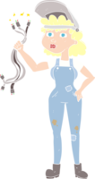 flat color illustration of a cartoon electrician woman png