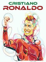 burbuja ilustración de cristiano ronaldo sonrisa en rojo fútbol americano jersey mientras levantamiento uno mano vector