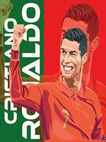 ilustración de cristiano ronaldo sonrisa en rojo fútbol americano jersey mientras levantamiento uno mano vector