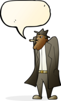 cartoon man in hat and trench coat with speech bubble png