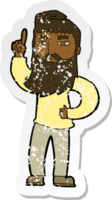 retro distressed sticker of a cartoon man with idea png