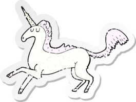 retro distressed sticker of a cartoon unicorn png