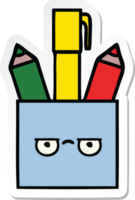 sticker of a cute cartoon pencil pot png