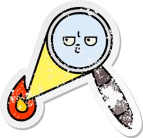 distressed sticker of a cute cartoon magnifying glass png