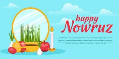 happy Nowruz horizontal banner illustration in flat design vector