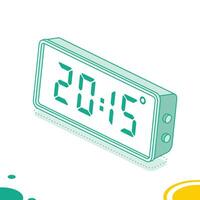 Isometric desktop electronic clock with large LED display. White body. Digital alarm clock icon isolated on white background. Electronic watch. Time icon. Digital timer. vector