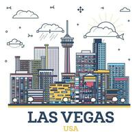 Outline Las Vegas Nevada City Skyline with Colored Modern and Historic Buildings Isolated on White. Las Vegas USA Cityscape with Landmarks. vector