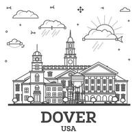 contorno Dover Delaware ciudad horizonte con moderno y histórico edificios aislado en blanco. Dover Estados Unidos paisaje urbano con puntos de referencia vector