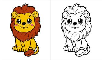 coloring book for kids.  cute lion vector