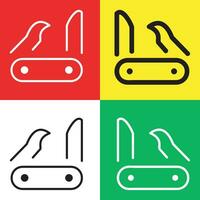 army knife Vector Icon, Outline style icon, from Adventure icons collection, isolated on Red, Yellow, White and Green Background.