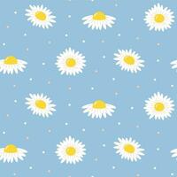 Daisies seamless pattern on pastel blue background. Ideal for printing on fabric and paper. vector