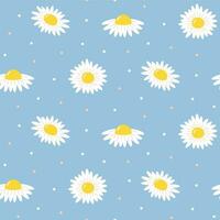 Daisies seamless pattern on pastel blue background. Ideal for printing on fabric and paper. vector