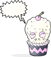 spooky skull cupcake cartoon with speech bubble png