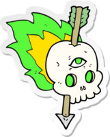 sticker of a cartoon magic skull with arrow through brain png