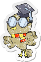 retro distressed sticker of a cute cartoon well educated bird png