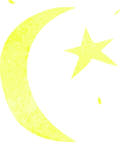 garabato de dibujos animados retro de la luna y una estrella png