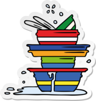 sticker cartoon doodle of a stack of dirty plates png