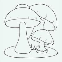 One line hand drawn mashroom outline vector illustration