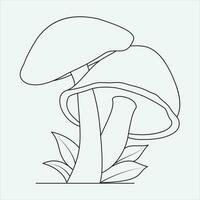 One line hand drawn mashroom outline vector illustration