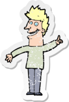 retro distressed sticker of a cartoon happy man png