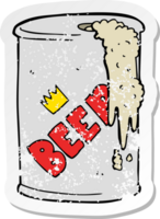 retro distressed sticker of a cartoon beer can png