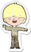 adesivo retrô angustiado de um menino feliz de desenho animado png