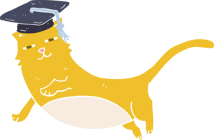 ilustración de color plano de un gato de dibujos animados con gorra de posgrado png