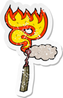 retro distressed sticker of a cartoon burning match png