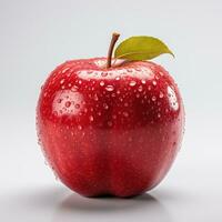 AI generated Red apple with water drops isolated on white background photo