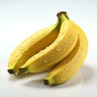 AI generated Bunch of bananas with water drops isolated on a white background photo