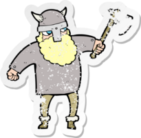 retro distressed sticker of a cartoon viking warrior png