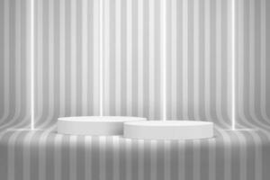 Vivid room with podium and stripes. 3d style vector illustration