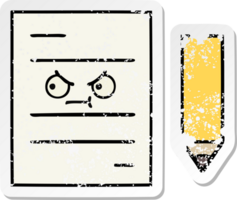 distressed sticker of a cute cartoon test paper png