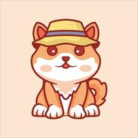 Shiba inu wearing a hat cartoon animal illustration vector