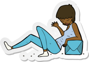 sticker of a cartoon woman leaning on package box png