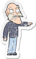 retro distressed sticker of a cartoon furious old man png