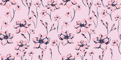 Vector hand drawn ditsy, abstract, simple  flowers pattern. Abstract, colorful, simple, summer print.  Template  for design, fabric,  fashion, textile, texture, surface design