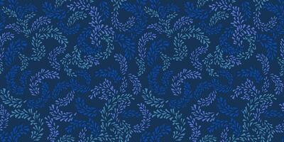 Vector hand drawn sketch branches, drops seamless pattern. Simple abstract  textured floral printing. Monotone blue background. Design for textile, fabric, wallpaper, surface design, fashion