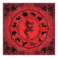 Black ethnic boho dragon, monster on red banner background vector