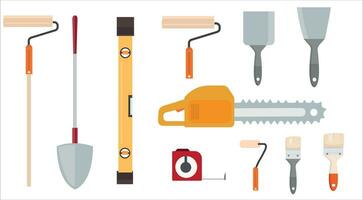 Painting, whitewashing tools. Painting, whitewashing item vector set illustration