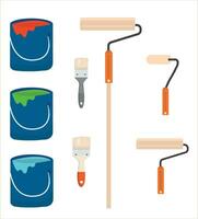 Painting, whitewashing tools. Painting, whitewashing item vector set illustration