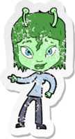 retro distressed sticker of a cartoon alien woman png