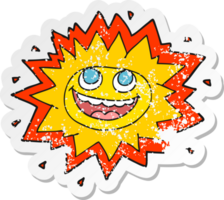 retro distressed sticker of a happy cartoon sun png