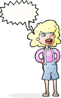 cartoon woman in dungarees with speech bubble png