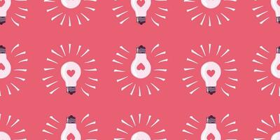 Lighting bulb with heart Vector Seamless Pattern. Hand drawn Valentines day background for Textile, Fabric, Holiday Wrapping paper. Love is power concept, Decoration template for Wallpaper, Card