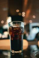 Closeup cold soft drink on table in buffet restaurant photo