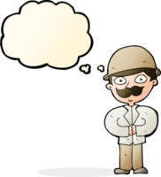 cartoon man in safari hat with thought bubble png